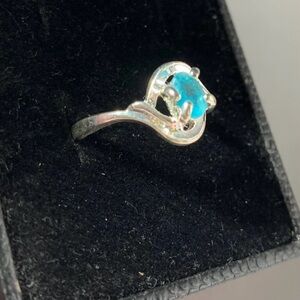 STERLING SILVER PLATED AQUAMARINE RING SIZE 6.5